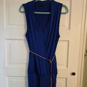 VENUS Royal Blue Faux Wrap Dress with Tan Belt - size 10
